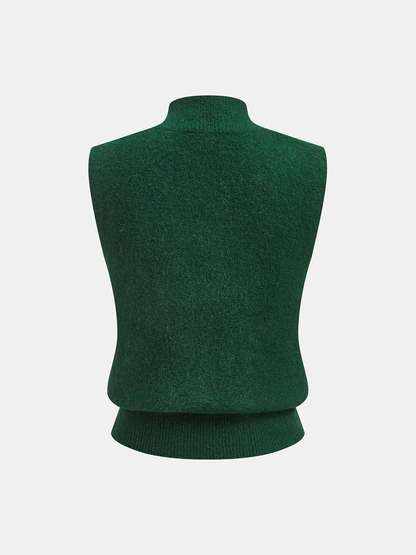Metal Detail Mock Neck Wool Blend Vest