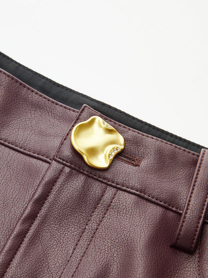 Faux Leather Straight-Leg Pants