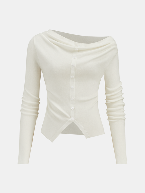 Wool-Blend Off-Shoulder Ruched Knit Top