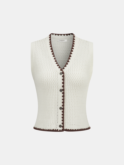 Contrast Trim Knit Vest & Wide-Leg Pants Set