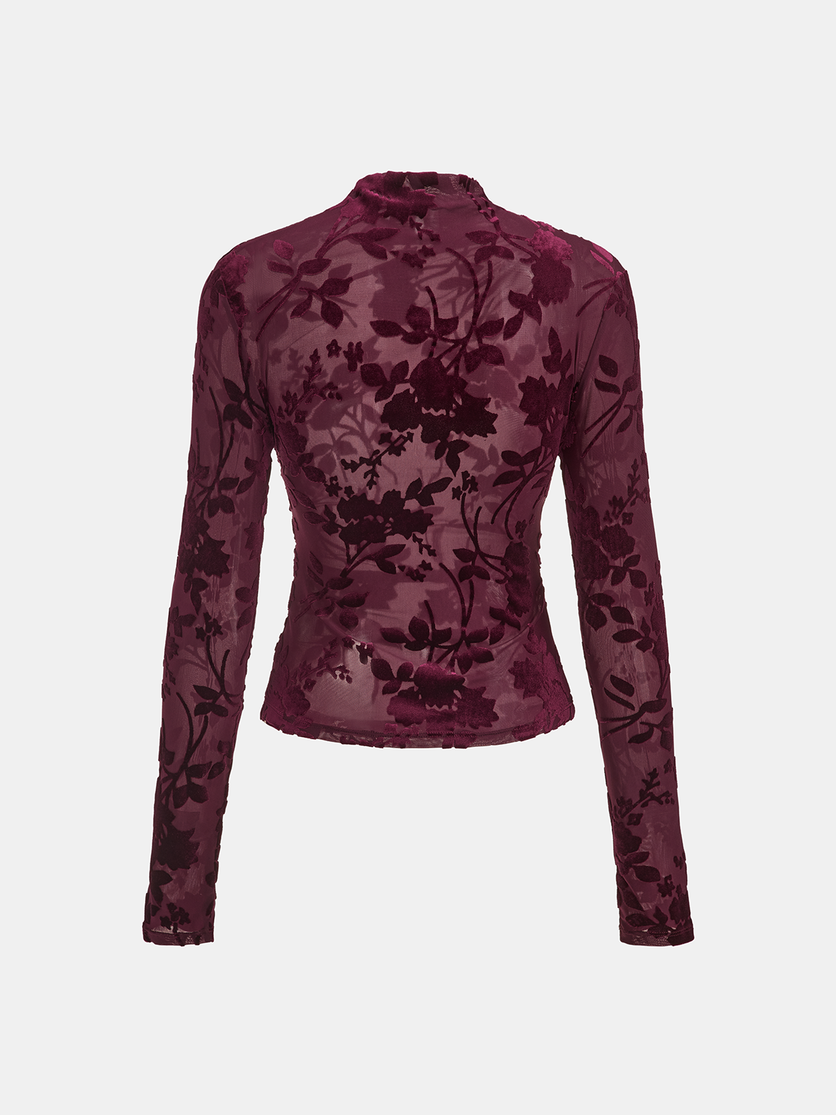 Velvet Floral Mesh Mock Neck Top