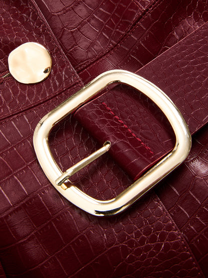 Belted Crocodile-Embossed Blazer