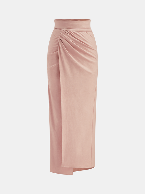 Linen Cotton Bow Detail Maxi Skirt