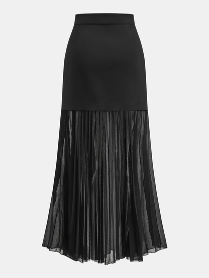 Halter Blazer Vest & Sheer Pleated Maxi Skirt