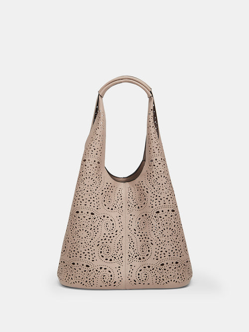 Perforated Floral Large Hobo Bag