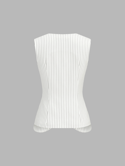 Pinstripe Asymmetric Button Vest & Shorts Set