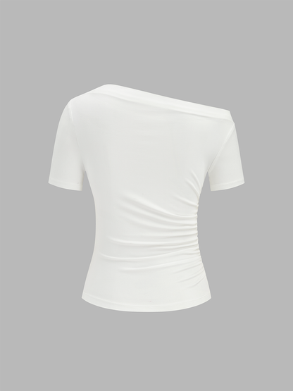 Ruched Off Shoulder Slim Short Sleeve Top