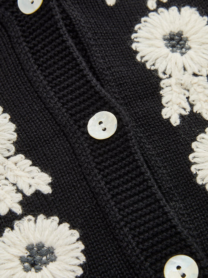 3D Floral Embroidered V-Neck Knit Vest
