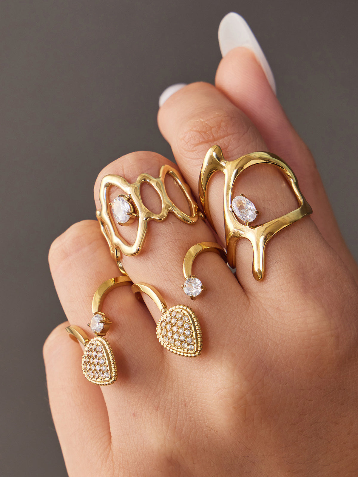 Irregular Hollow Zircon Statement Ring