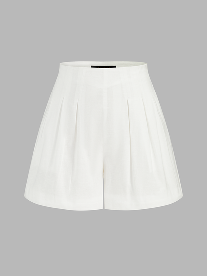 Cotton Linen Peplum Top & Pleated Shorts Set