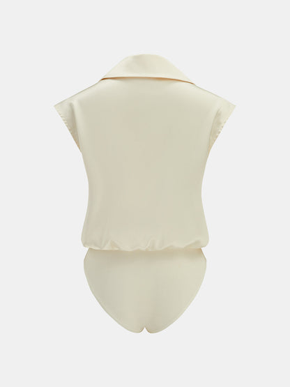 Satin Sleeveless Metal Button Shirt Bodysuit