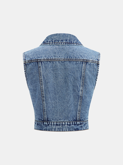 Denim Crop Vest & Pleated Mini Skirt Set