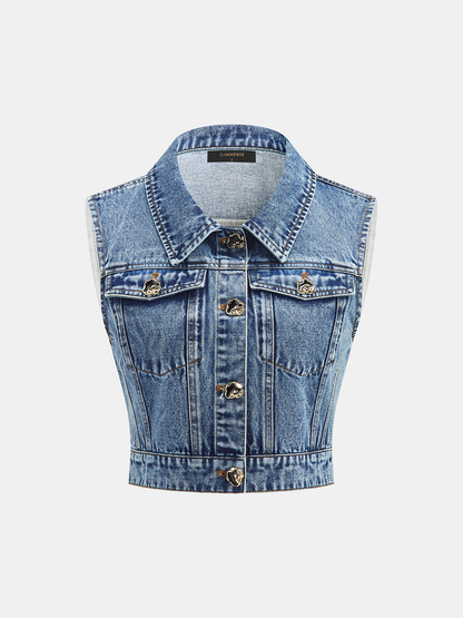 Denim Crop Vest & Pleated Mini Skirt Set
