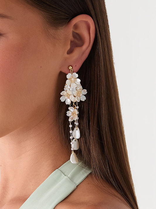 Floral Tassel Pearl Drop Earrings