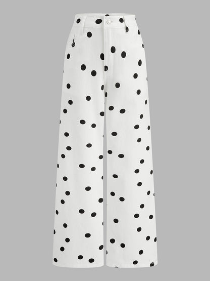Polka Dot Wide Leg Denim Pants