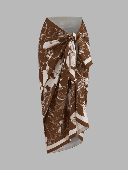 Striped One-Piece Swimsuit & Sarong Set