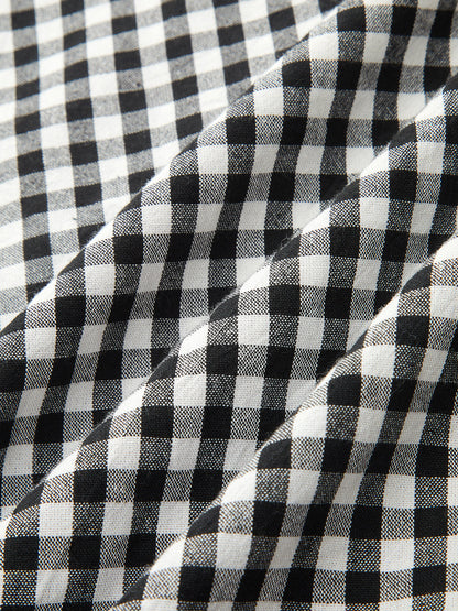 Gingham Deep V Halter Cotton Midi Dress