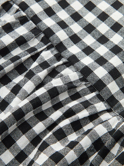 Gingham Deep V Halter Cotton Midi Dress