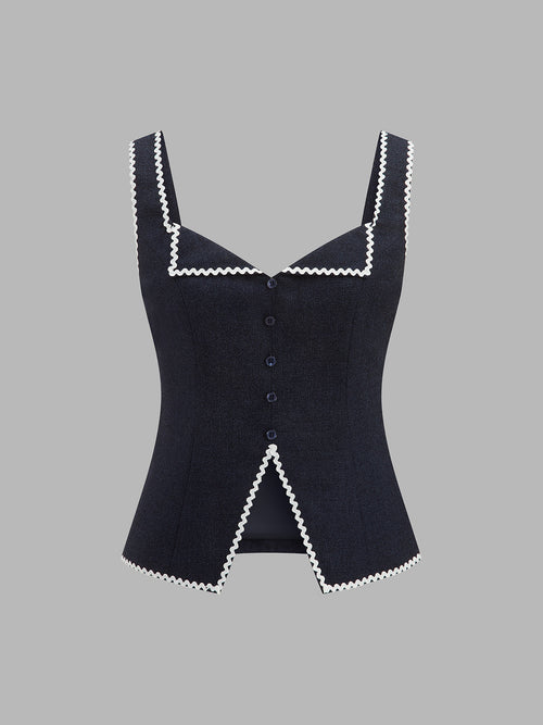Contrast Wave Edge Button Front Vest
