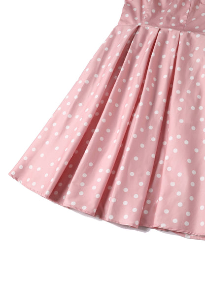 Lily Light Pink & White Polka Dot Off Shoulder Dress