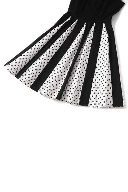 Judith Pleated Black Dress With White Polka Dots