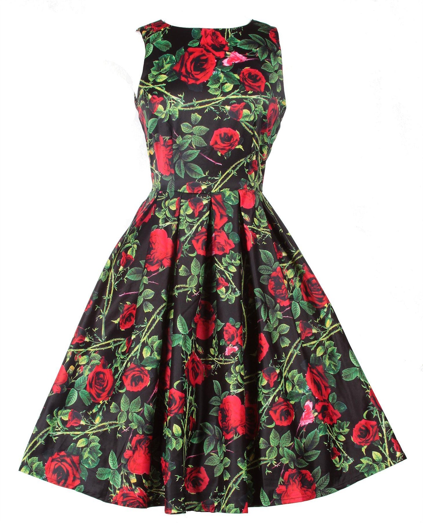 Annie Rose Thorns Floral Retro Dress in Black