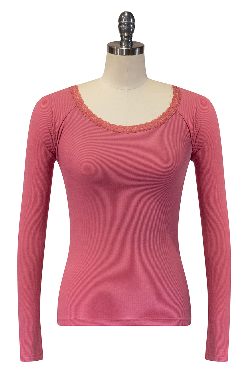 D'Amour Follies Scoop Neck Long Sleeve Top (Pink)