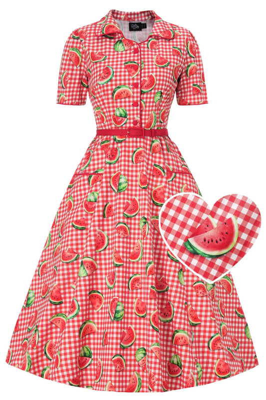Mabel Watermelon Gingham Midi Shirt Dress
