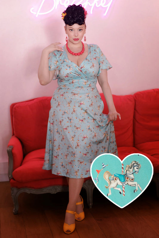 Donna Crossover Bust Turquoise Carousel Dress