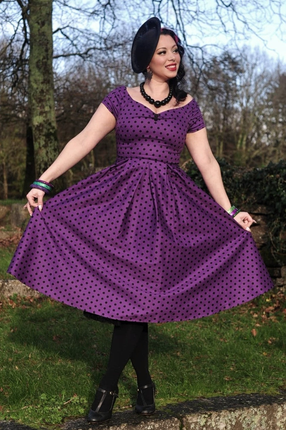 Lily Purple Polka Dot Off Shoulder Dress