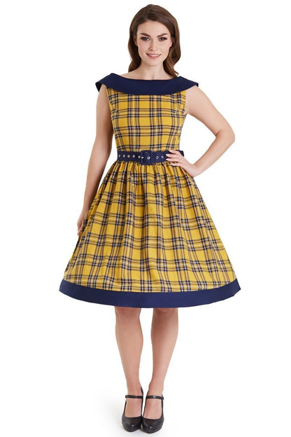Cindy Navy & Yellow Tartan Circle Dress