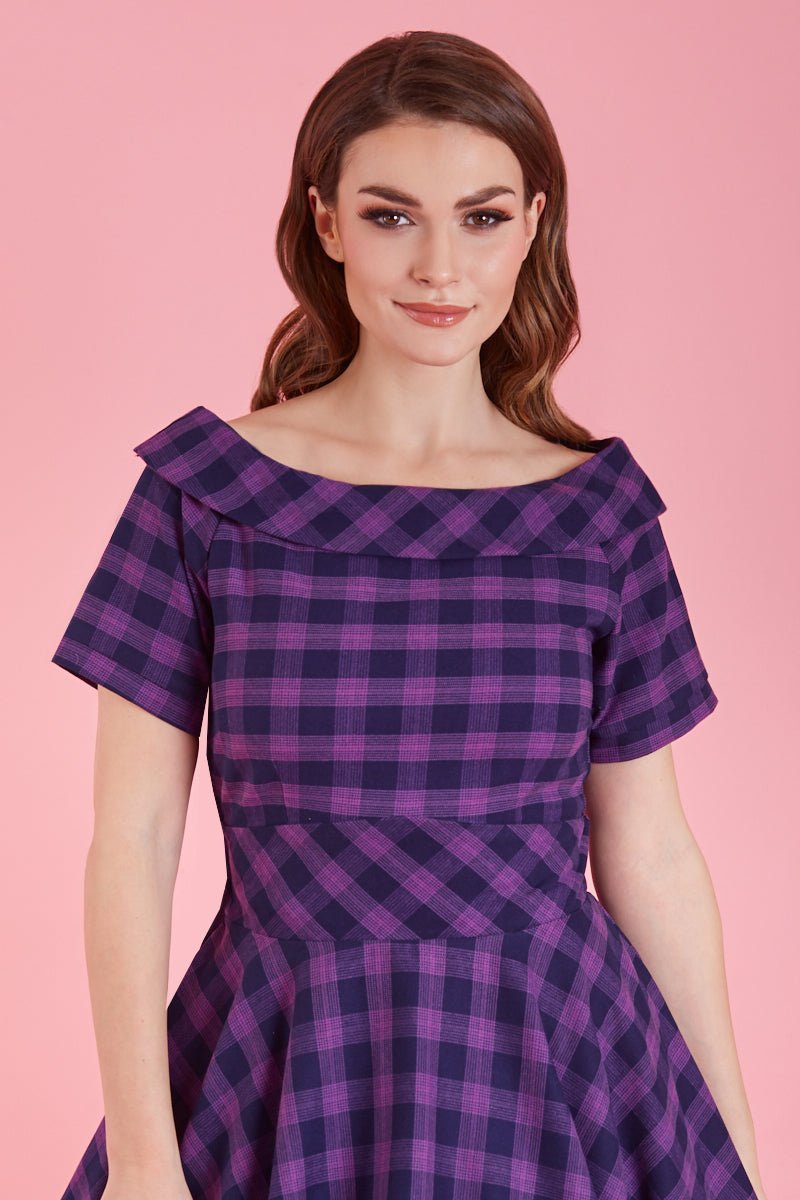 Darlene Retro Purple Tartan Circle Dress