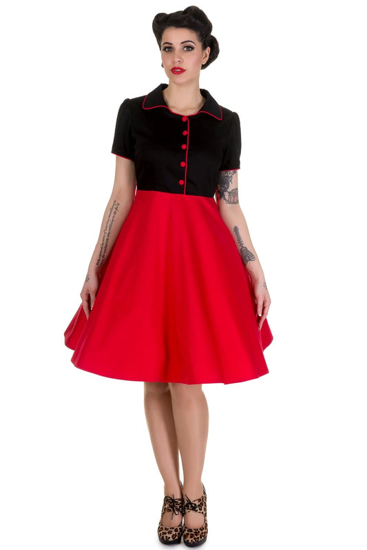 Penelope Rockabilly Diner Shirt Dress in Black/Red