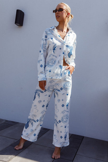 Weekend Bliss Pants Printed White