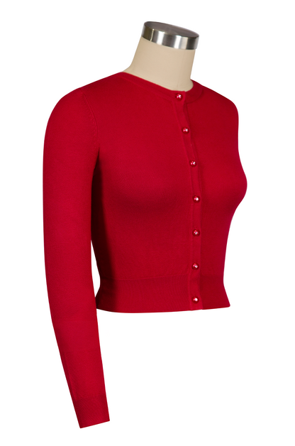 D'Amour Long Sleeve Crop Cardigan (Red)