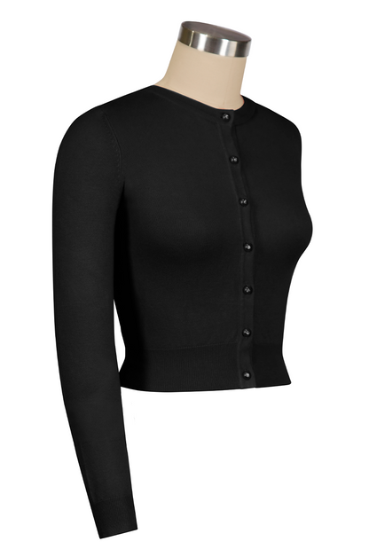 D'Amour Long Sleeve Crop Cardigan (Black)