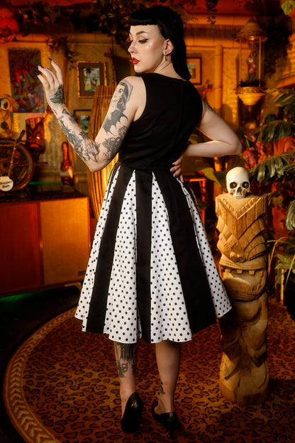 Judith Pleated Black Dress With White Polka Dots
