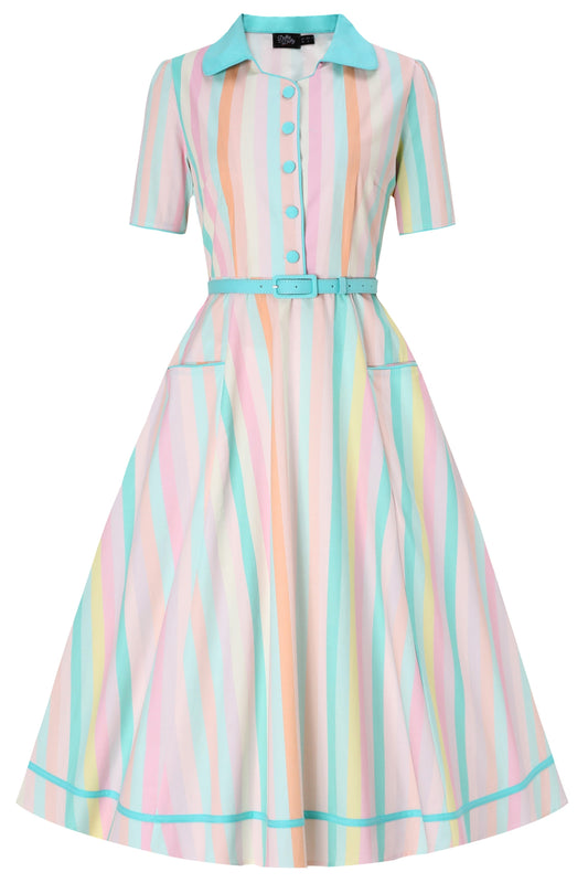 Mabel Striped Midi Shirt Dress In Blue & Pink