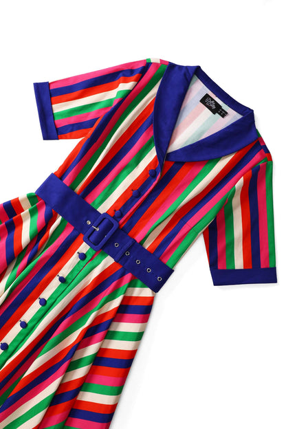 Mollie Roman Striped Full Circle Shirt Dress
