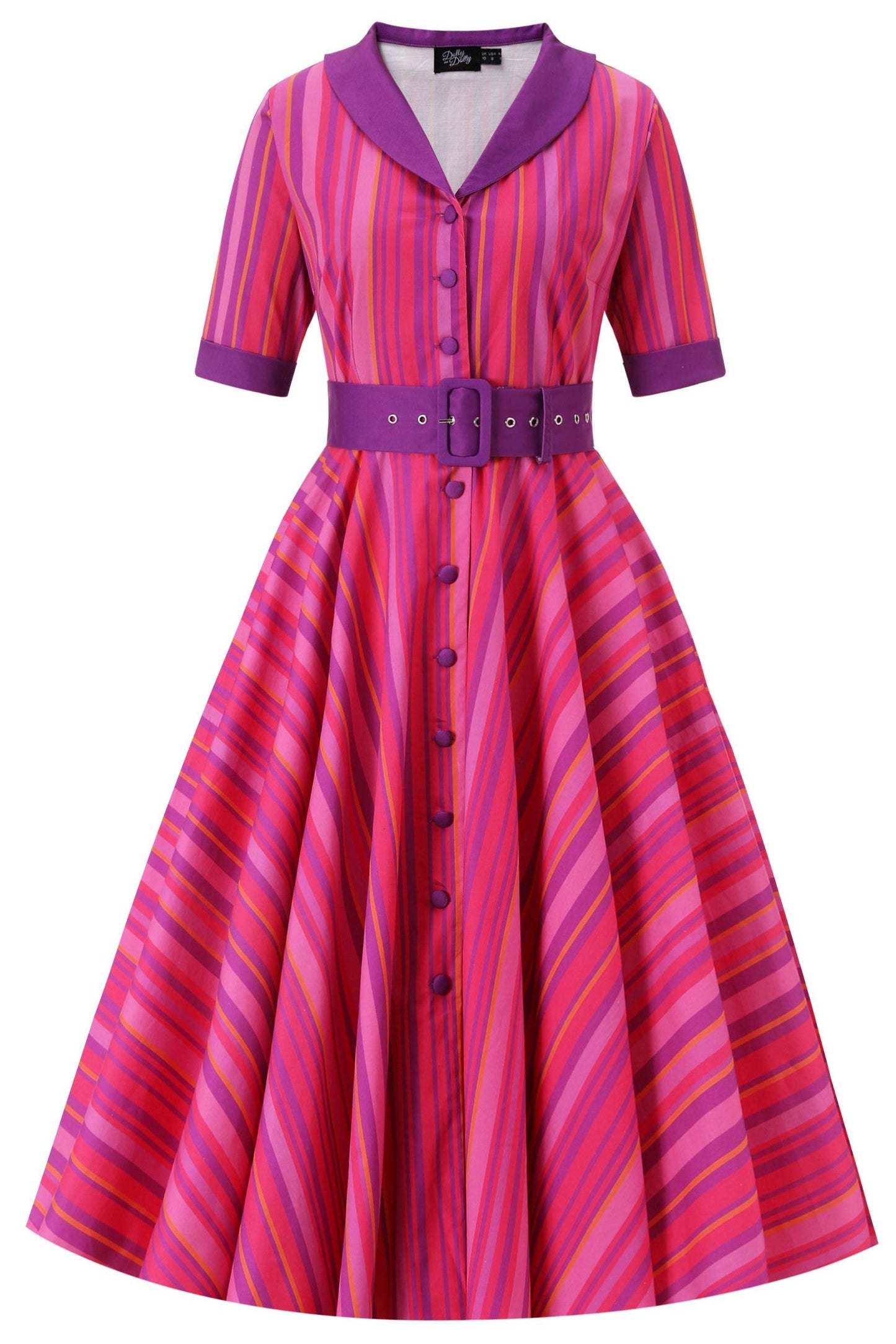 Mollie Pink Striped Full Circle Shirt Dress