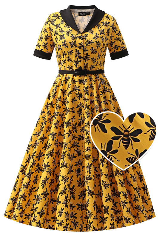 Mollie Yellow Busy Bee Full Circle Shirt Dress