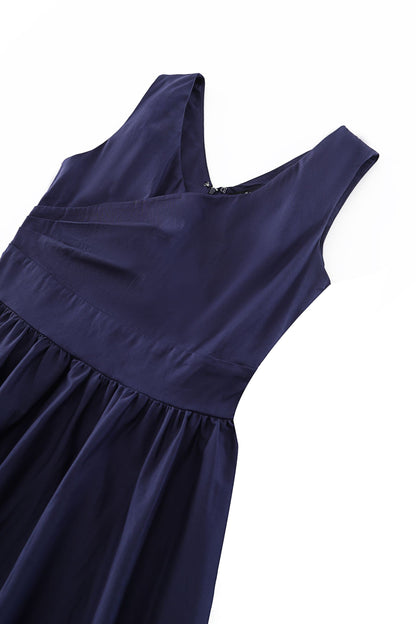 May Navy Blue V-Neck Swing Dress
