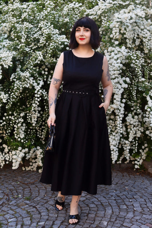 Helen Black Cotton Midi Dress