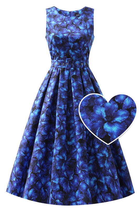 Helen Blue Floral Cotton Midi Dress