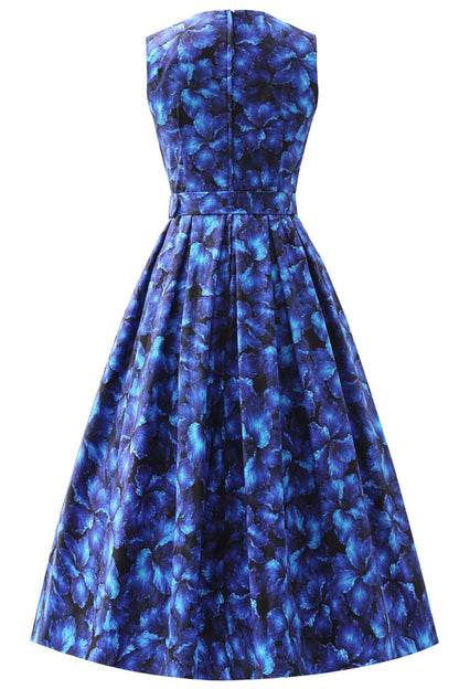 Helen Blue Floral Cotton Midi Dress