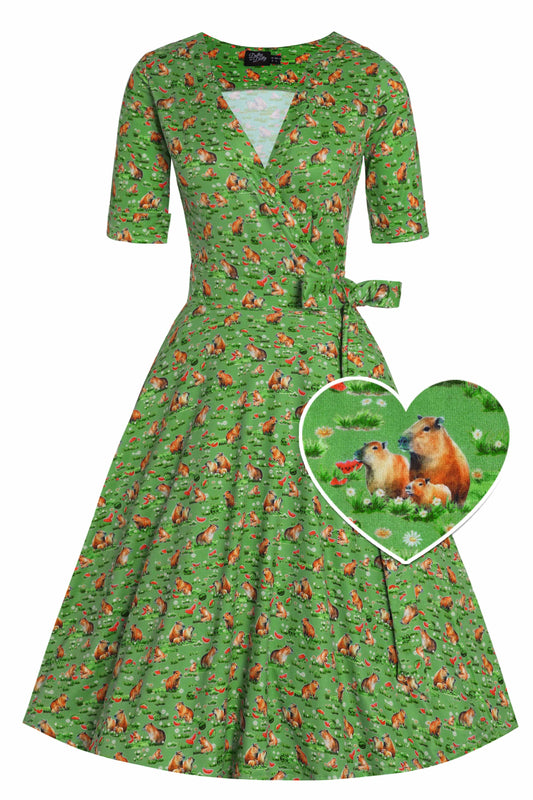 Matilda Capybara Green Wrap Dress
