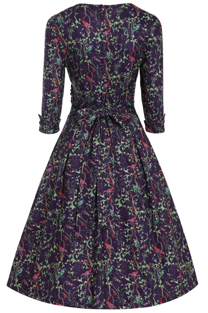 Katherine Purple Bird Long Sleeved Dress