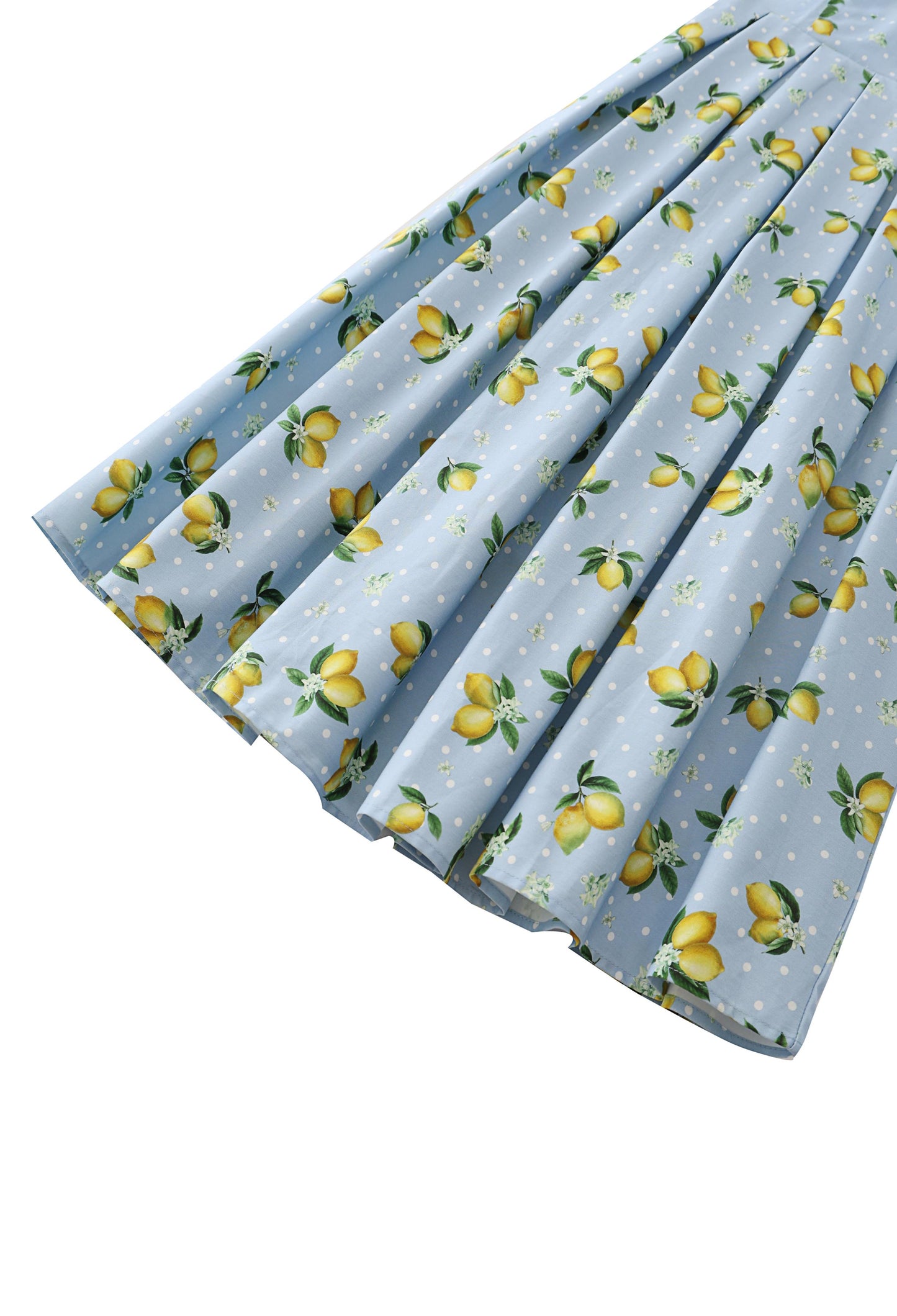Ophelia Blue Midi Dress in Lemons and Spots