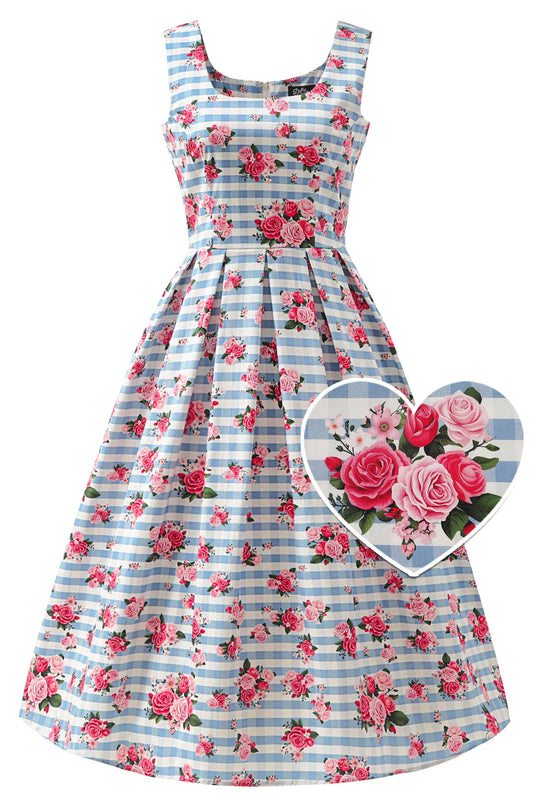 Ophelia Floral Gingham Midi Dress