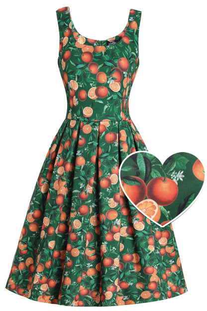 Amanda Orange Flared Dress In Green
